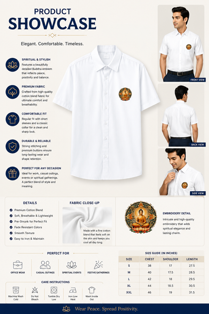 Men Premium White Buddha Printed Cotton Oversized  Shirt
