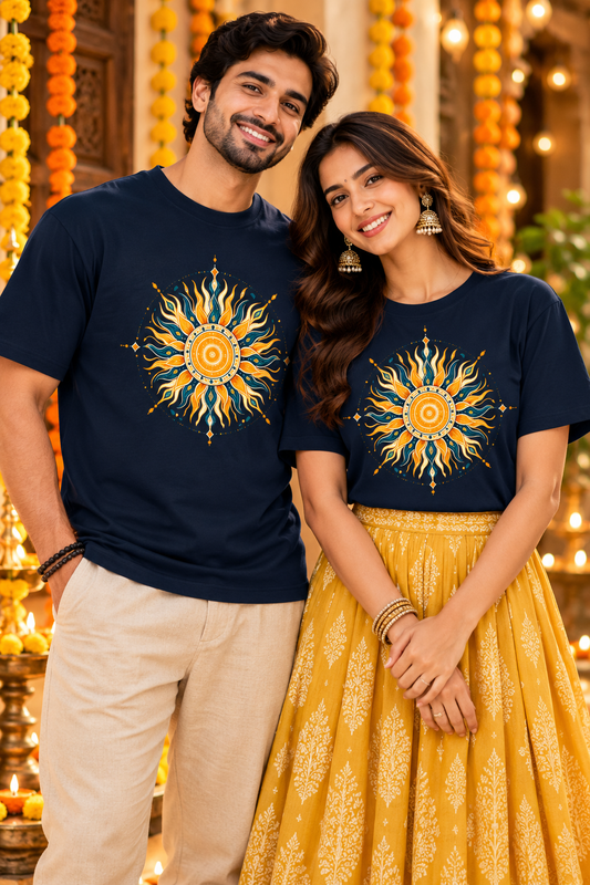 Festive Sun Mandala Unisex Oversized T-Shirt