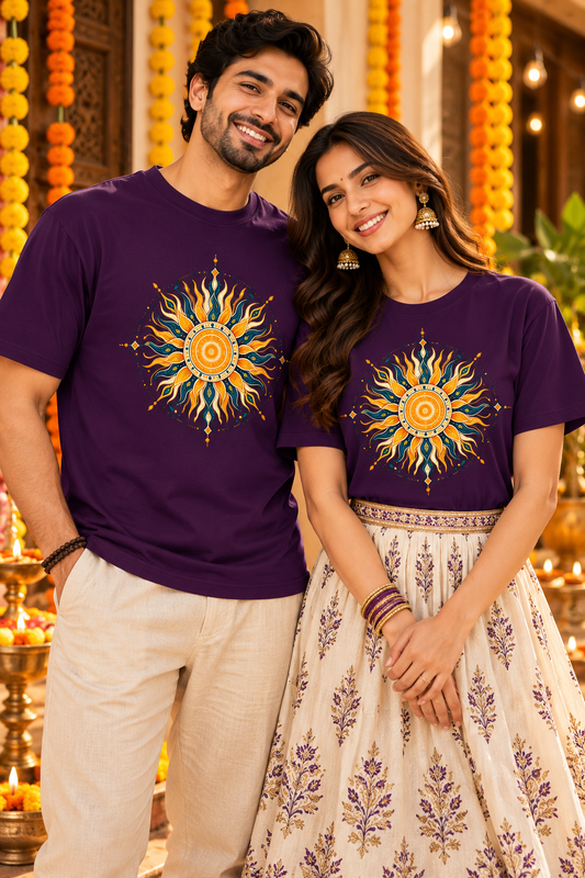 Festive Sun Mandala Unisex Oversized T-Shirt