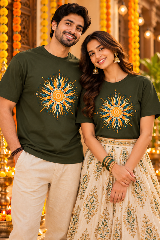 Festive Sun Mandala Unisex Oversized T-Shirt