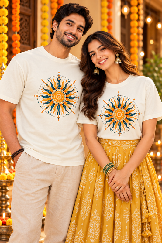 Festive Sun Mandala Unisex Oversized T-Shirt
