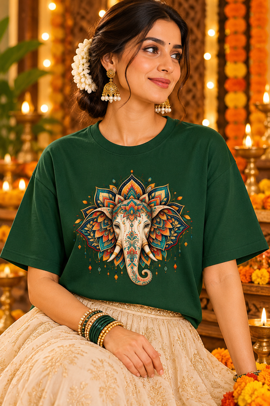 Divine Ganesha Mandala Art Oversized Tee