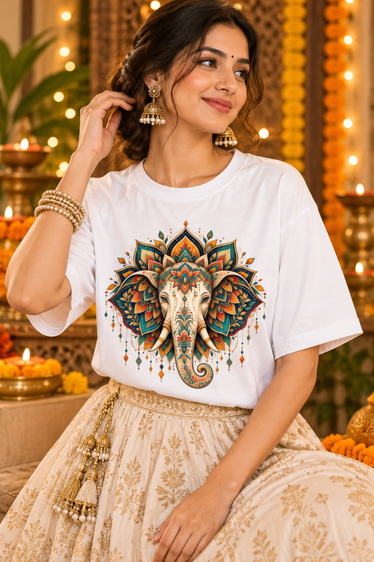 Divine Ganesha Mandala Art Oversized Tee