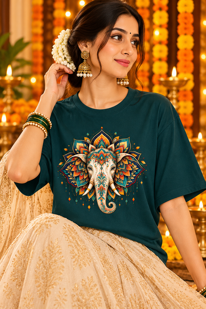 Divine Ganesha Mandala Art Oversized Tee