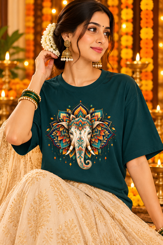 Divine Ganesha Mandala Art Oversized Tee