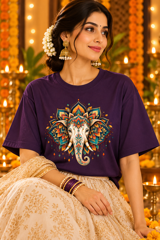 Divine Ganesha Mandala Art Oversized Tee