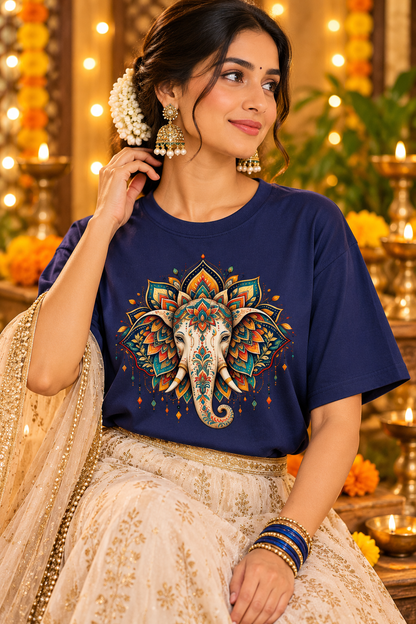 Divine Ganesha Mandala Art Oversized Tee