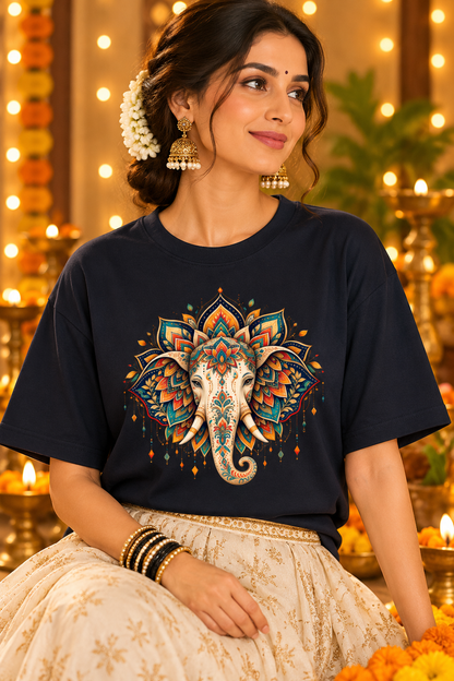 Divine Ganesha Mandala Art Oversized Tee