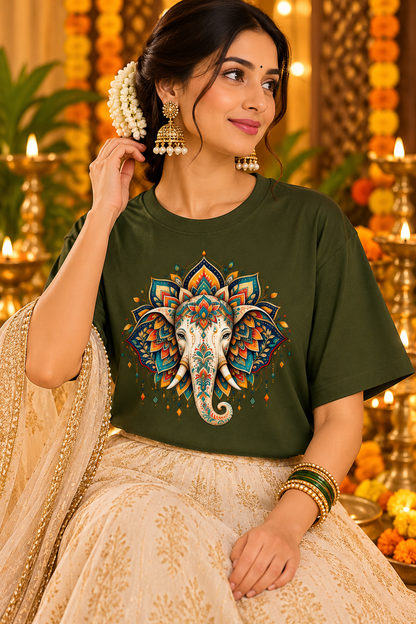 Divine Ganesha Mandala Art Oversized Tee