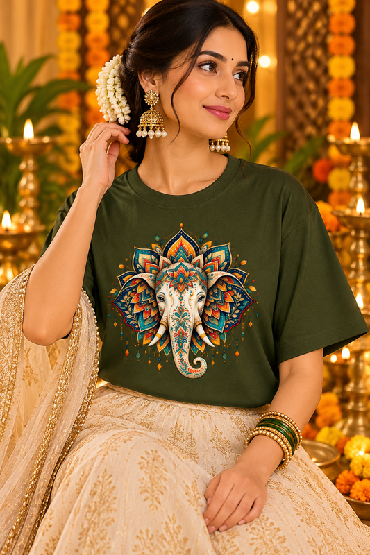 Divine Ganesha Mandala Art Oversized Tee