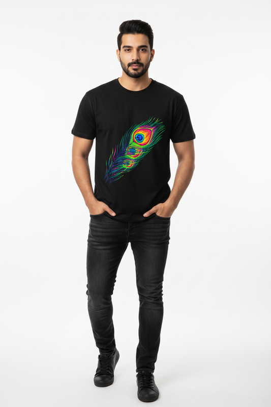 Vibrant Peacock Feather Art Tee