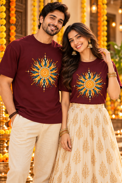 Festive Sun Mandala Unisex Oversized T-Shirt
